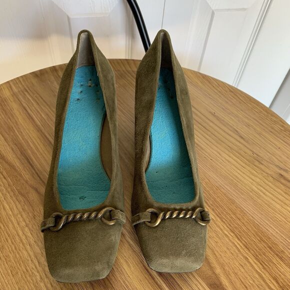 fs/ny French Sole Zeppa Green Suede Leather Wedges Shoes Size 7 - Picture 2 of 13